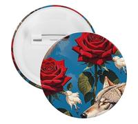 Red Rose And Three Wolves Pattern Badge Metal Round Pins, Lightweight Brooch for Backpack, Fashion Button Pins Badge for Shirts, Jackets, Shawl Coat, Unisex, 20PCS, Tinplate, metal round pins