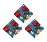 Red Rose And Three Wolves Pattern Car Air Freshener, 3 Pcs Rhombus Hanging Air Freshener Cards, Long Lasting Fragrance Scented Cards for Car, Home, Office Gray-style