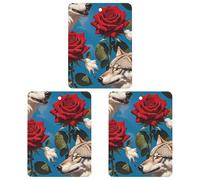 Red Rose And Three Wolves Pattern Car Air Freshener, 3 Pcs Square Hanging Air Freshener Cards, Long Lasting Fragrance Scented Cards for Car, Home, Office Black-style