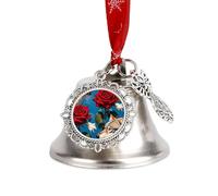 Red Rose and Three Wolves Pattern Christmas Bells Ornaments, Hanging Iron Jingles Decoration - Elegant Jingle Bell Ornament for Tree, Home, Festive Decor