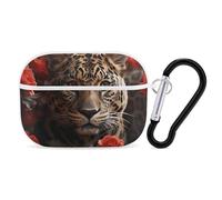 Red Rose and Tiger AirPods Pro 2 Case Cover, Shockproof Hard Shell Protective Case for Women Men, Compatible with Airpod Pro Case 2nd/1st Generation with Keychain-White