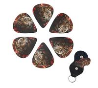 Red rose and tiger Guitar Picks 6 Pack 3 Different Thickness Celluloid Guitar Plectrums with Guitar Pick Holder Personalized Guitar Pick for Acoustic Guitar, Electric Guitar, Bass, Ukulele