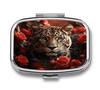 Red Rose and Tiger Pill Box Pill Organizer Pill Case 2 Compartment Medicine Pill Organizer Small Pill Case Pill Container Pill Holder Cute Pill Box Mini Pill Case