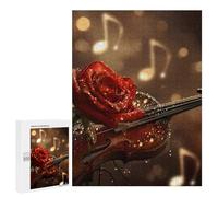 Red Rose And Violin Music Art Jigsaw Puzzle for Adults Wooden Challenging Puzzles Gift for Family Friends