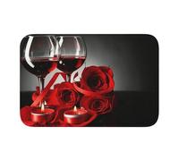 Red Rose And Wine Romantic Lovers Crystal Velvet Lock Edge Floor Mat 40x60, Non Slip, Easy To Clean, Comfortable Foot Feel