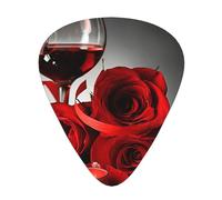 Red Rose And Wine Romantic Lovers Decor,12 Pcs Guitar Pick,3 Different Thickness Plectrums for Acoustic Guitar Bass Ukulele (0.46mm 0.96mm 0.71mm)