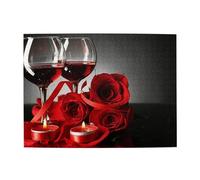 Red Rose And Wine Romantic Lovers Decor,500 Pieces Puzzles for Adults-Wooden Jigsaw Puzzle for Adults Elderly