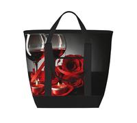 Red Rose And Wine Romantic Lovers Decor,Lunch Bags Large Capacity Insulated Tote Bag For Women Men Work Picnic Travel