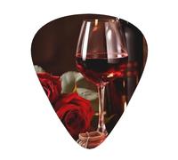 Red Rose And Wine Romantic Lovers Decor Print Guitar Pick Comfortable Feel, Clear Sound, Multiple Thicknesses For Varied Tones