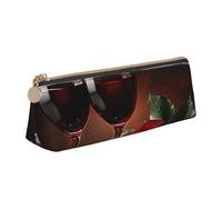 Red Rose and Wine Romantic Lovers Decor Print Leather Pencil Case - Cute Pen Case, Stylish Pencil Case with Practical Zip for Storing Pens Pencils & Cosmetics Desk Supplies Organisers Office Supplies