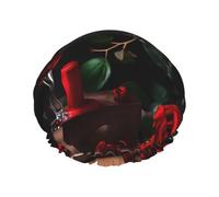 Red Rose and Wine Romantic Lovers Decor Print Shower Cap, Shower Cap for Women Reusable, Waterproof Bath Cap,Quick Drying Bath Hair Cap