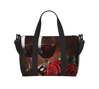 Red Rose and Wine Romantic Lovers Decor Print Travel Duffel Bag, Lightweight Water-Resistant Weekender Spacious Gym & Travel Bag for Men, Women & Teens