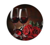 Red Rose and Wine Romantic Lovers Decor Printed Gaming Mouse Pad 4 PCS, Round Non-Slip Rubber Base Laptop Mousepad Desk Mat for Gamer, Office, Home