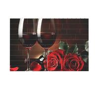 Red Rose and Wine Romantic Lovers Decor Printed Jigsaw Puzzle 14.4x9.8 CM, Rectangular Puzzle Challenging Game for Adults Gifts, Family Fun Decorative Wall Decor