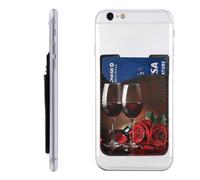 Red Rose and Wine Romantic Lovers Decor Printed Phone Card Holder Wallet Sleeve PU Leather Phone Pocket Compatible with iPhone Samsung Galaxy