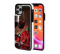 Red Rose and Wine Romantic Lovers Decor Printed Phone Cases for iPhone 11 Wallet Case 6.1-inch, Magnetic Clasp Flip Leather Shockproof Phone Case Cover with Card Slots Holder