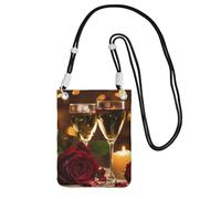 Red Rose And Wine Romantic Lovers Print Crossbody Phone Bag For Women Men, Adjustable Strap Phone Purse, For Travel Shopping