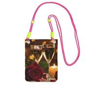 Red Rose And Wine Romantic Lovers Print Crossbody Phone Bag For Women Men, Adjustable Strap Phone Purse, For Travel Shopping