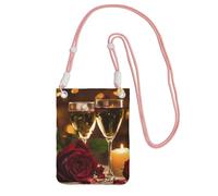 Red Rose And Wine Romantic Lovers Print Crossbody Phone Bag For Women Men, Adjustable Strap Phone Purse, For Travel Shopping