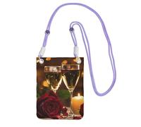 Red Rose And Wine Romantic Lovers Print Crossbody Phone Bag For Women Men, Adjustable Strap Phone Purse, For Travel Shopping