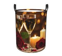 Red Rose And Wine Romantic Lovers Print Laundry Hamper Basket Tall Laundry Basket, Hamper For Blanket Storage For Bedroom