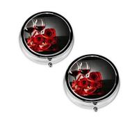 Red Rose and Wine Romantic Lovers Print Pill Box 3 Compartment Medicine Pill Case,Portable for Pocket Or Purse Pill Organizer Decorative Metal Medicine Vitamin Organizer Unique Gift