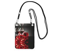 Red Rose And Wine Romantic Lovers Printing Small Phone Crossbody Shoulder Holsters Bag,Fits All Cell Phones,Use For Running,Walking,Biking