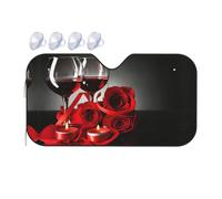 Red Rose And Wine Romantic Lovers Printing Upgrade Car Windshield Sun Shade Protect Car From Sun Rays Heat Damage,Vehicle Accessories