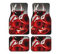 Red Rose And Wine Romantic Lovers Universal Car Floor Mats 4 Piece Set, Front & Rear Waterproof Non-Slip Car Foot Mats, Car Carpet Protectors For Most Sedans, Trucks, Suv