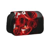 Red Rose And Wine Romantic Loversdouble Layer Pencil Case With Flip Top Big Pencil Bag Pouch Stationery Organizer Makeup Bag For Boys Girls Teen College Students School Adults & Office Supplies