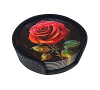 Red Rose Art Coasters For Drinks Set Of 6 Leather Tea Cup Coaster Drink Coasters For Cup Kitchen Bar Home Decor Housewarming Gift