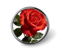 Red Rose Badge Exquisite Round Alloy Brooch Cute Brooch Fashion Name Badge Lightweight Elegant Pin Compact Circular Alloy Lapel Pin for Id Club Event Souvenir Gift