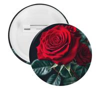 Red Rose Black Background Badge Metal Round Pins, Lightweight Brooch for Backpack, Fashion Button Pins Badge for Shirts, Jackets, Shawl Coat, Unisex, 5PCS, Tinplate, metal round pins