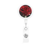 Red Rose Black Background Badge Reel Retractable Badge Holder with Keychain Funny ID Clips for Badges Lightweight Plastic Name Card Holders for Nurses Office Teacher
