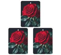 Red Rose Black Background Car Air Freshener, 3 Pcs Square Hanging Air Freshener Cards, Long Lasting Fragrance Scented Cards for Car, Home, Office White-style