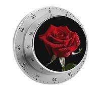 Red Rose Black Background Mechanical Kitchen Timer for Cooking 60 Min with Magnetic Backing Loud Alarm,Stainless Steel Wind Up Countdown Timer Cute Egg Timers for Cooking Studying Gaming Classroom of