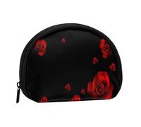 Red Rose Black Background Mini Zipper Coin Purse, Small Travel Organizer with All-Over Print, Durable Polyester Fabric, Compact Pouch for Coins,Keys