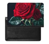 Red Rose Black Background Passport Holder for Men, PU Leather Passport Cover with Card Slot, Waterproof Passport Protector for Travel, Wallet Protector Case for Women