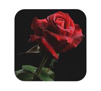 Red Rose Black Background Print Leather Coaster Set of 6, Square Coasters Table Decorative Coffee Cup Beverage Coasters Wine Beer Bar Coasters for Hot Drinks Table Protection