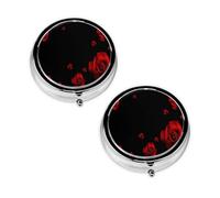 Red Rose Black Background Print Pill Box 3 Compartment Medicine Pill Case,Portable for Pocket Or Purse Pill Organizer Decorative Metal Medicine Vitamin Organizer Unique Gift