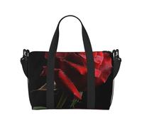 Red Rose Black Background Print Travel Duffel Bag, Lightweight Water-Resistant Weekender Spacious Gym & Travel Bag for Men, Women & Teens