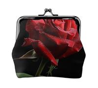 Red Rose Black Background Printed Kiss-lock Coin Purse Wallet - Leather Mini Change Pouch Holder for Men Women