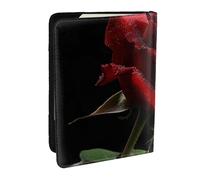Red Rose Black Background Printed Passport Holder - 6.5 x 4.5 Inch RFID Blocking Travel Wallet,Stylish Passport Cover,Lightweight Document Organizer for Cards