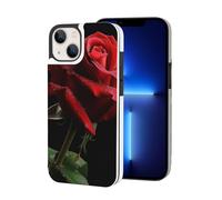 Red Rose Black Background Printed Phone Cases for iPhone 13 Mini Wallet Case 5.4 inch Magnetic Clasp Flip Leather Shockproof Phone Case Cover with Card Slots Holder