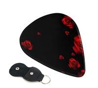 Red Rose Black Background Set Of 6 Guitar Plectrums For Acoustic Guitar, Electric Guitar, Bass, Ukulele - Thin, Medium And Thick.