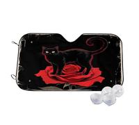 Red Rose Black Cat Wind Sun Shade for Car Sun Visor Foldable Vehicle Sunshade 27.5×51.2 Inch