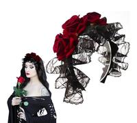 Red Rose Black Lace Headband Halloween Lolita Flower Lace Hair Hoop Black Gothic Hair Accessories for Women Girls Halloween Cosplay Masquerade Party Supply