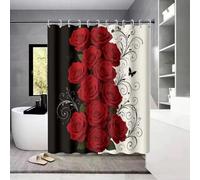 Red Rose Black White Shower Curtain 200X200Cm - Waterproof Luxury Romantic Floral Decoration Bathtub Curtain - Washable Bathroom Curtain with Hooks