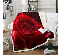 Red Rose Blanket Singles, 3D Rose Flower Bed Blanket, Fashion Plant Floral Theme Plush Single Blanket for Girls Womens Home Bedroom Decoration, Warm Soft Single 50"x60"