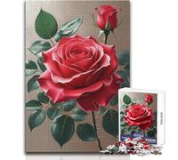 Red Rose Blossom with Bud Jigsaw 1000 Pieces for Adults Brain Training Educational Game Ideal Surprise Gift for Loved Ones Size 50x75cm